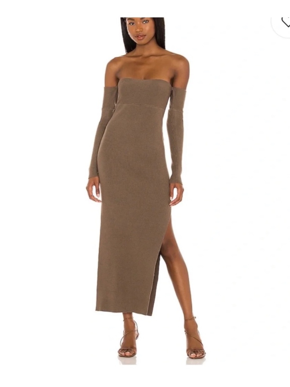 House of Harlow 1960 Hazel Off Shoulder Dress Taupe Brown